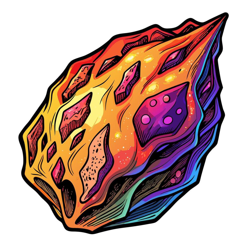 Vibrant Illustrated Asteroid with Multicolor Abstract Design vector