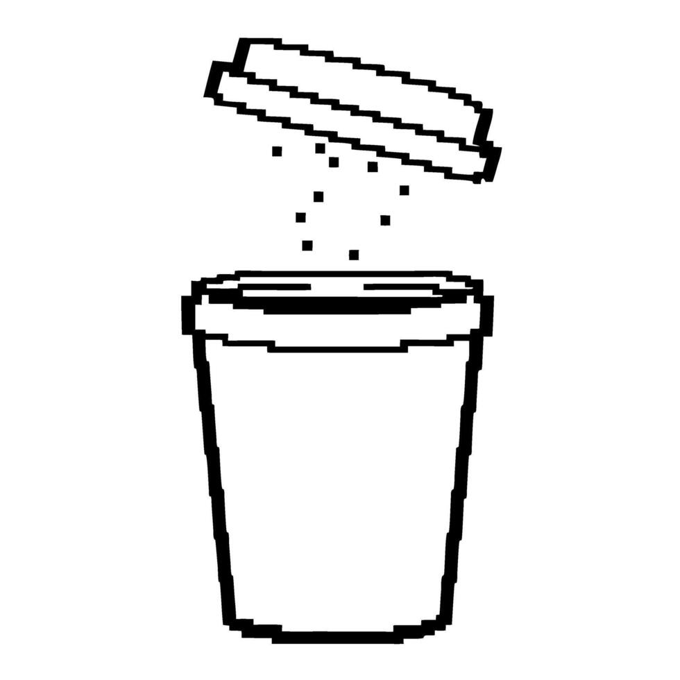 Pixelated trash can with open lid and particles falling inside simple black and white retro digital art icon vector