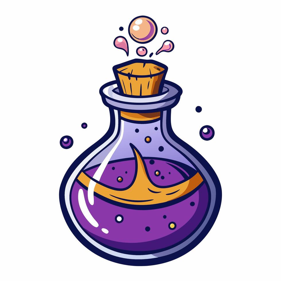 Colorful Magic Potion Bottle with Cork Stopper and Bubbling Liquid vector