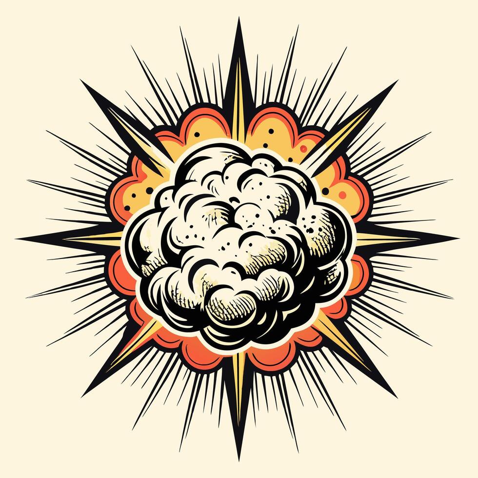 Retro Comic Style Explosion Illustration with Vibrant Colors and Dynamic Lines vector