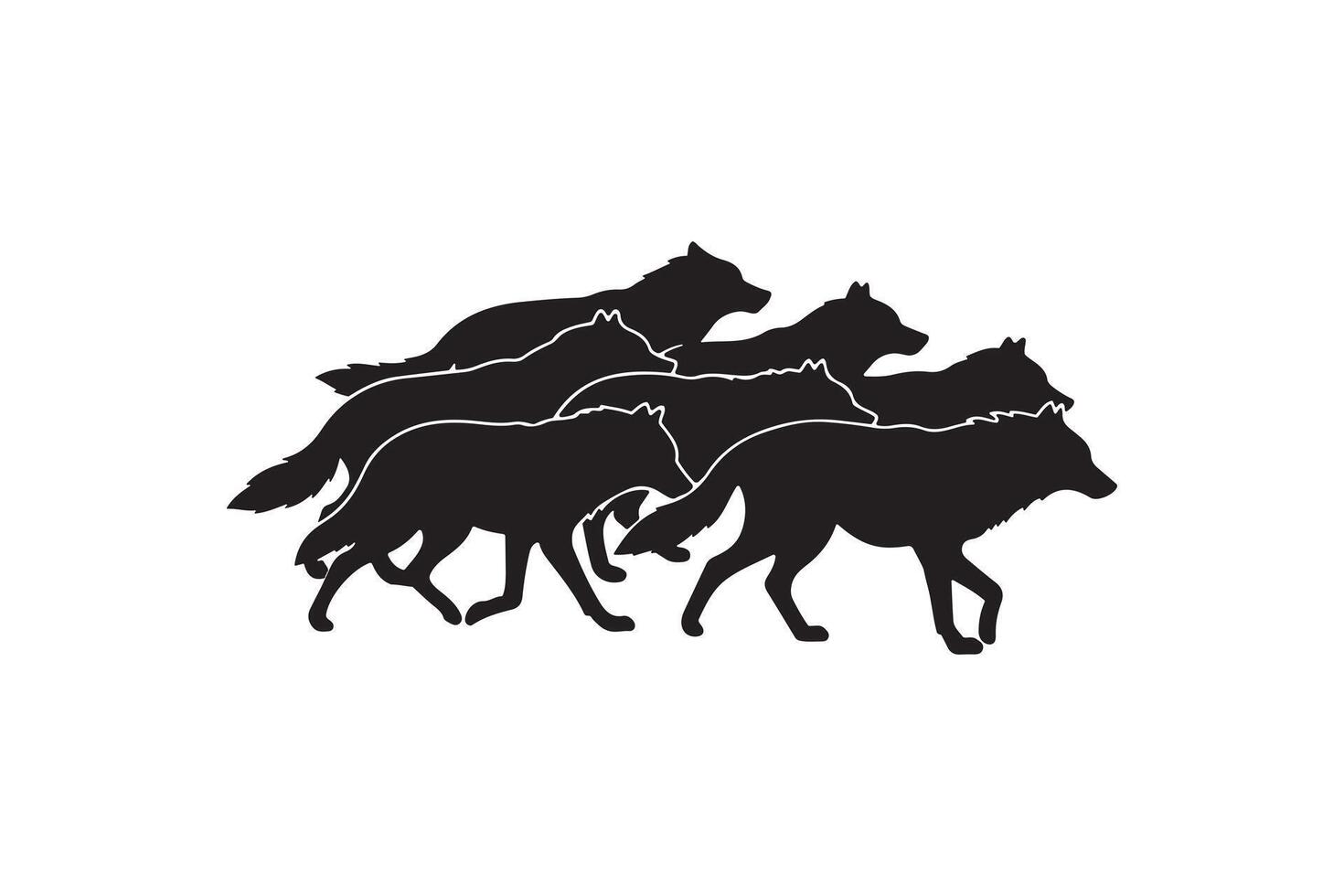 Silhouette of Wolves in Group Running Fast vector