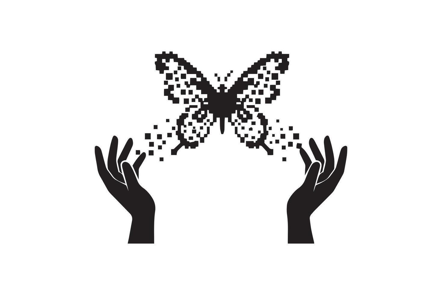 Pixelated Butterfly and Hands Silhouette Design vector