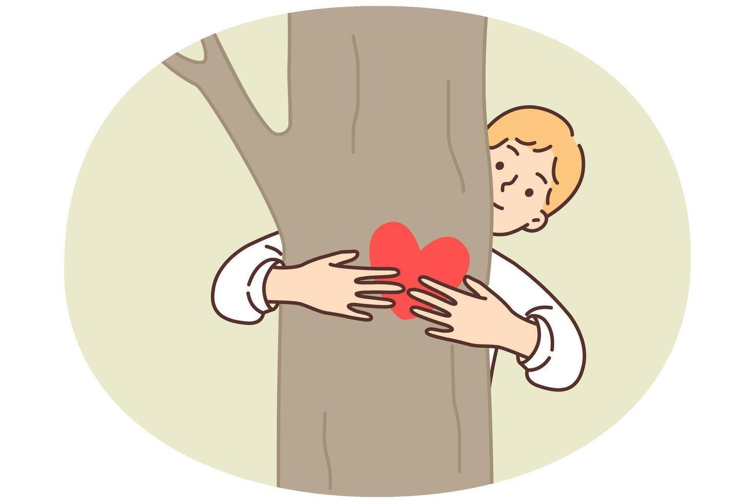 Teenage boy hugging tree is sign of love for ecology and concern for environment vector