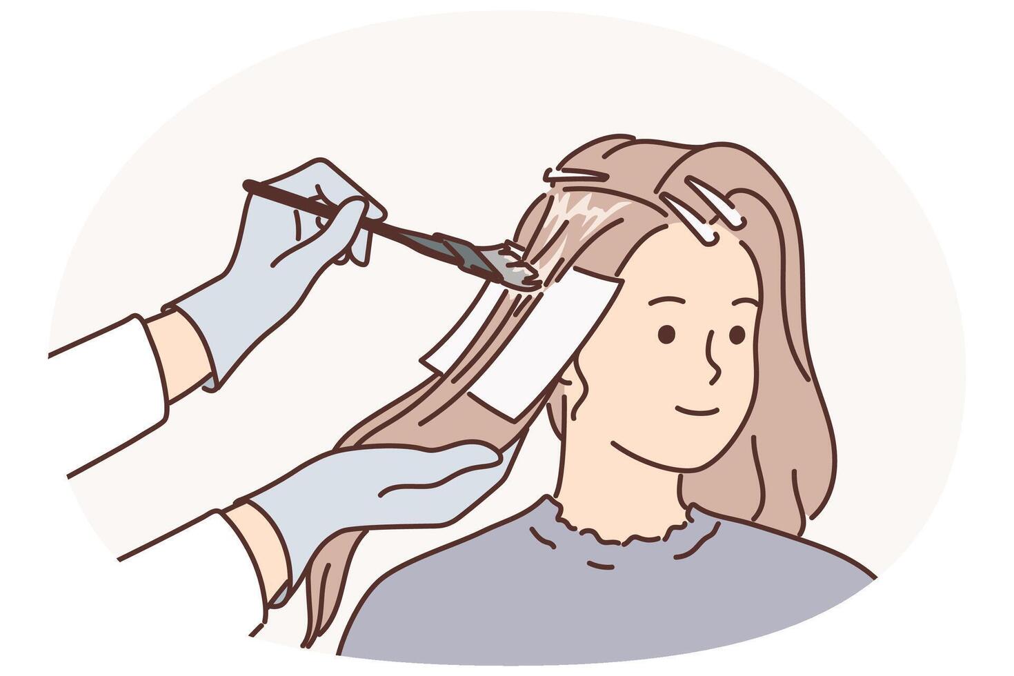 Woman getting hair dyed by professional hairdresser making stylish hairstyle for going to party vector