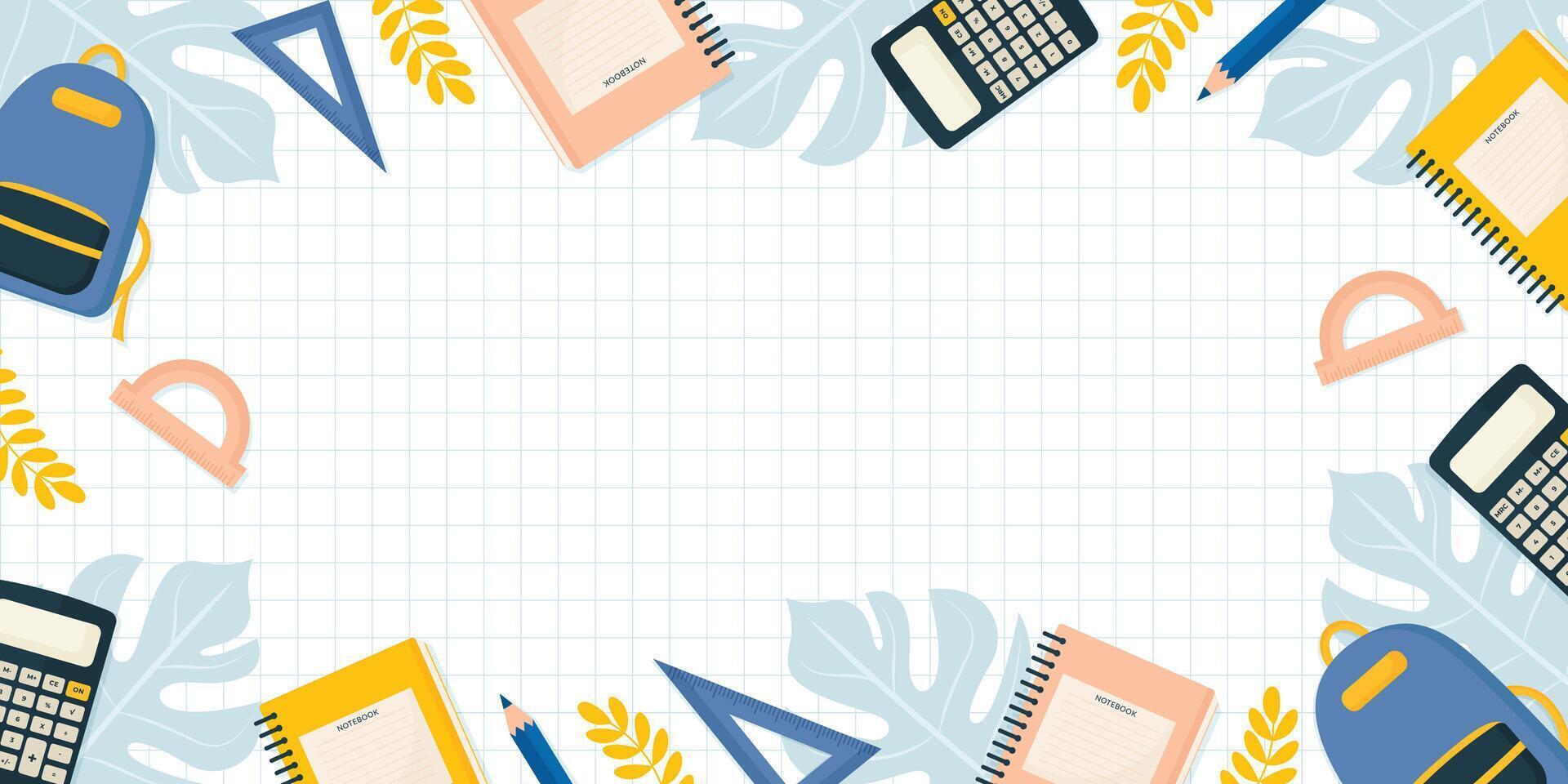 Education Banner with Stationery and Notebooks Art. vector