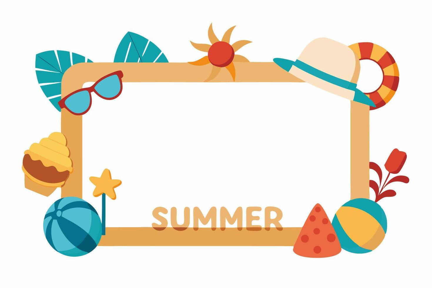 Vibrant Summer Holiday Elements on a Frame with Beach Themed Objects vector