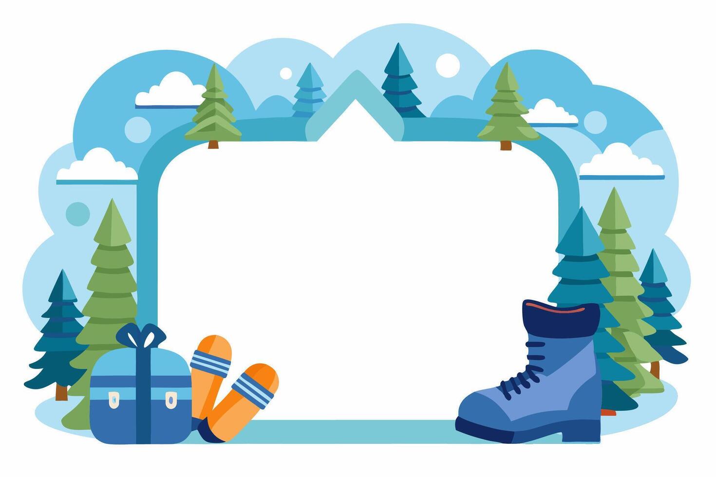 Charming Winter Scene Frame Featuring Holiday Gifts and Cozy Elements vector
