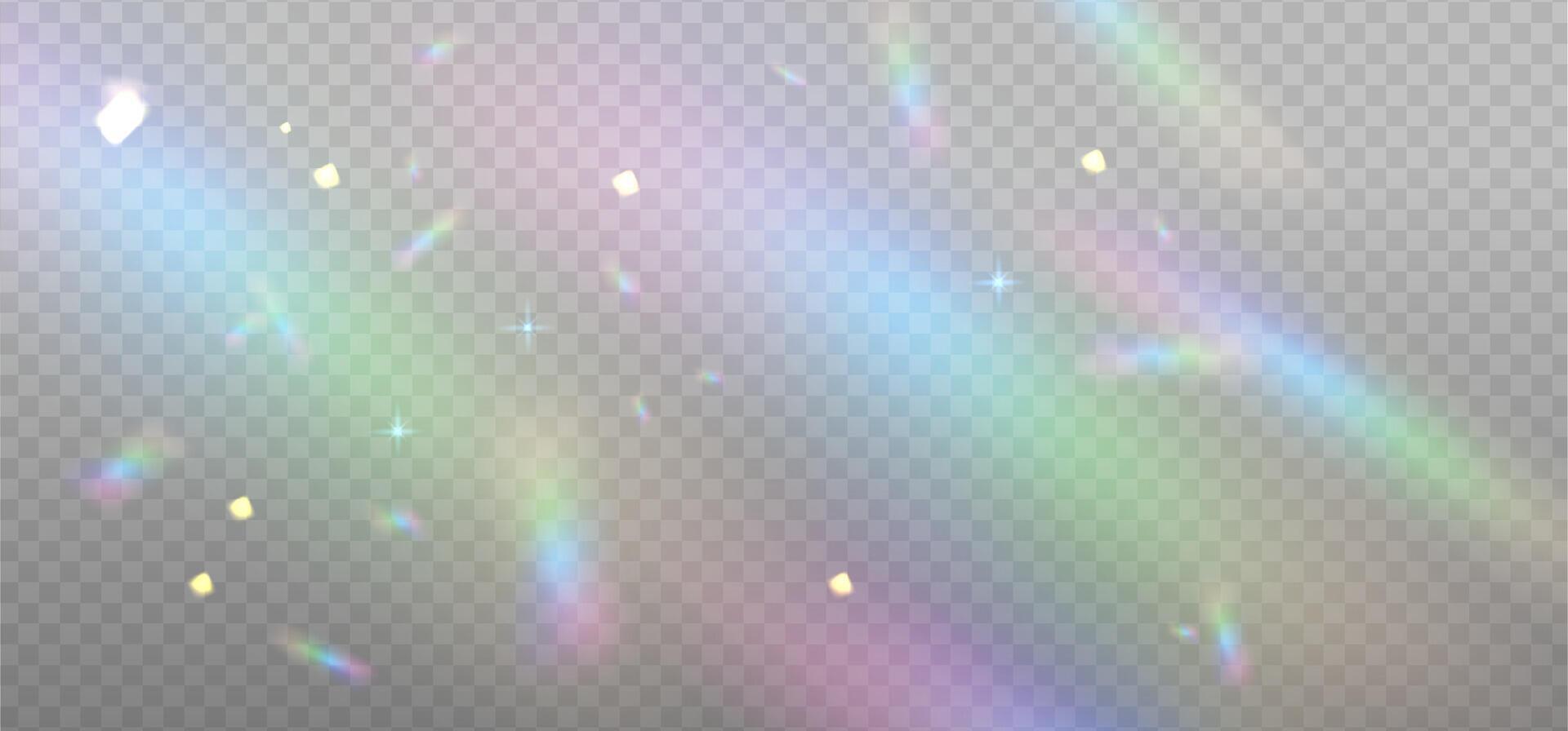 Rainbow blurred bokeh overlay template for spring, summer glowing effect. Happy holidays day shimmer backdrop. illustration on light background. vector