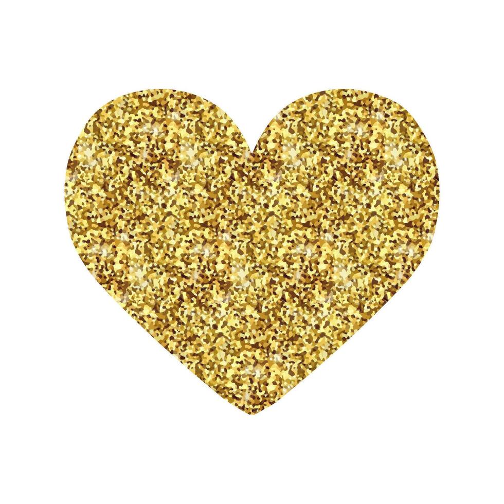 Isolated single Golden glitter shimmer luxury heart. Shiny romance Happy Valentines Day icon. Gold sand award sticker. VIP premium design element. Magical tag for card, invitation. illustration vector