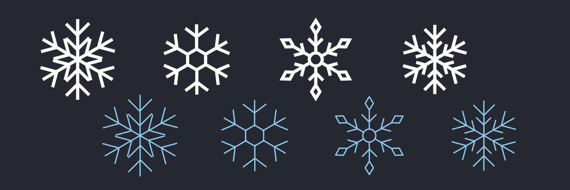 Snowflake thin and bold line icons set. Outline web sign kit of snow. Winter linear icon collection includes hexagon crystal ice. Snowflake simple editable contour symbol isolated vector