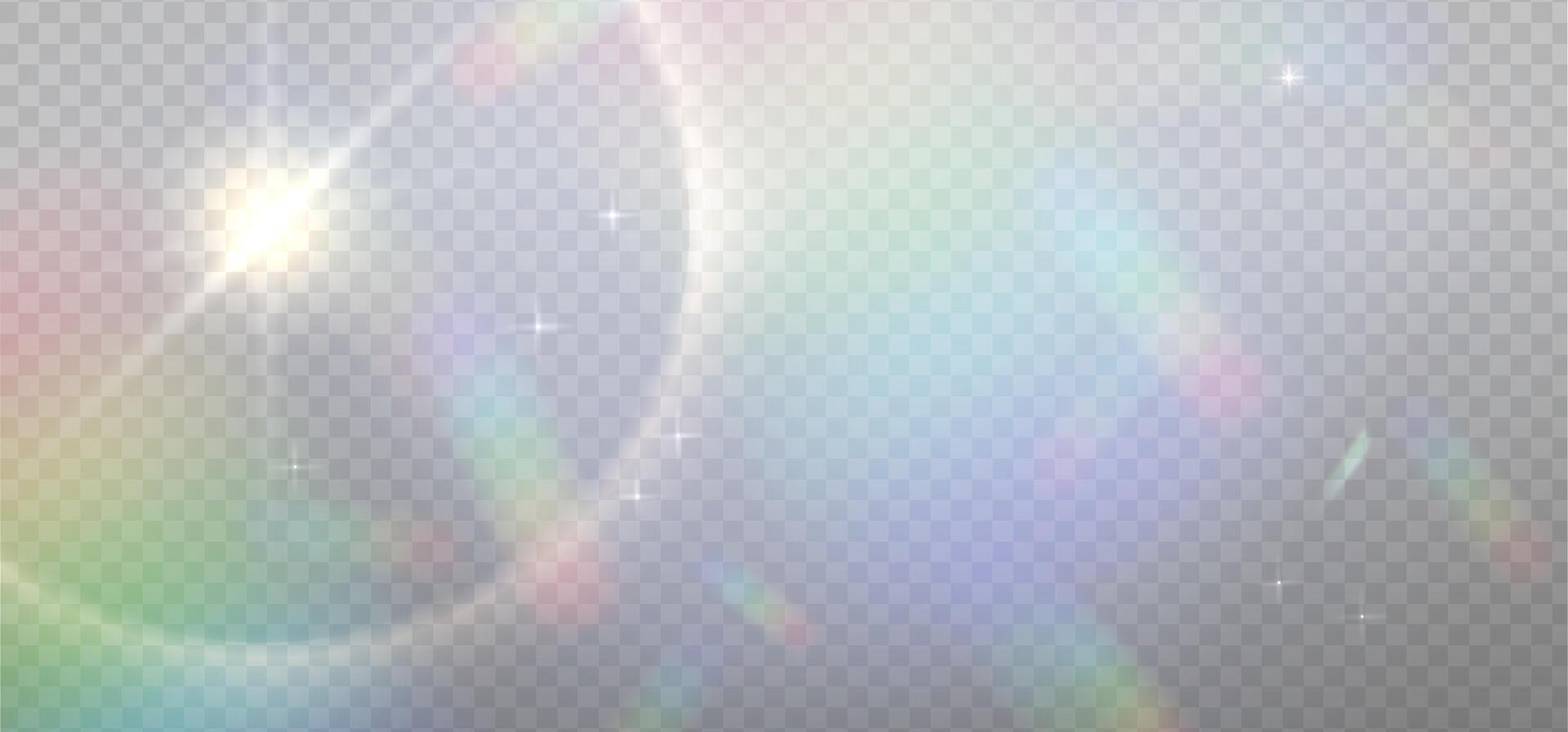 Rainbow reflection light prism effect on light background. Hologram glass dispersion, crystal flare leak shadow overlay with shining star. illustration vector