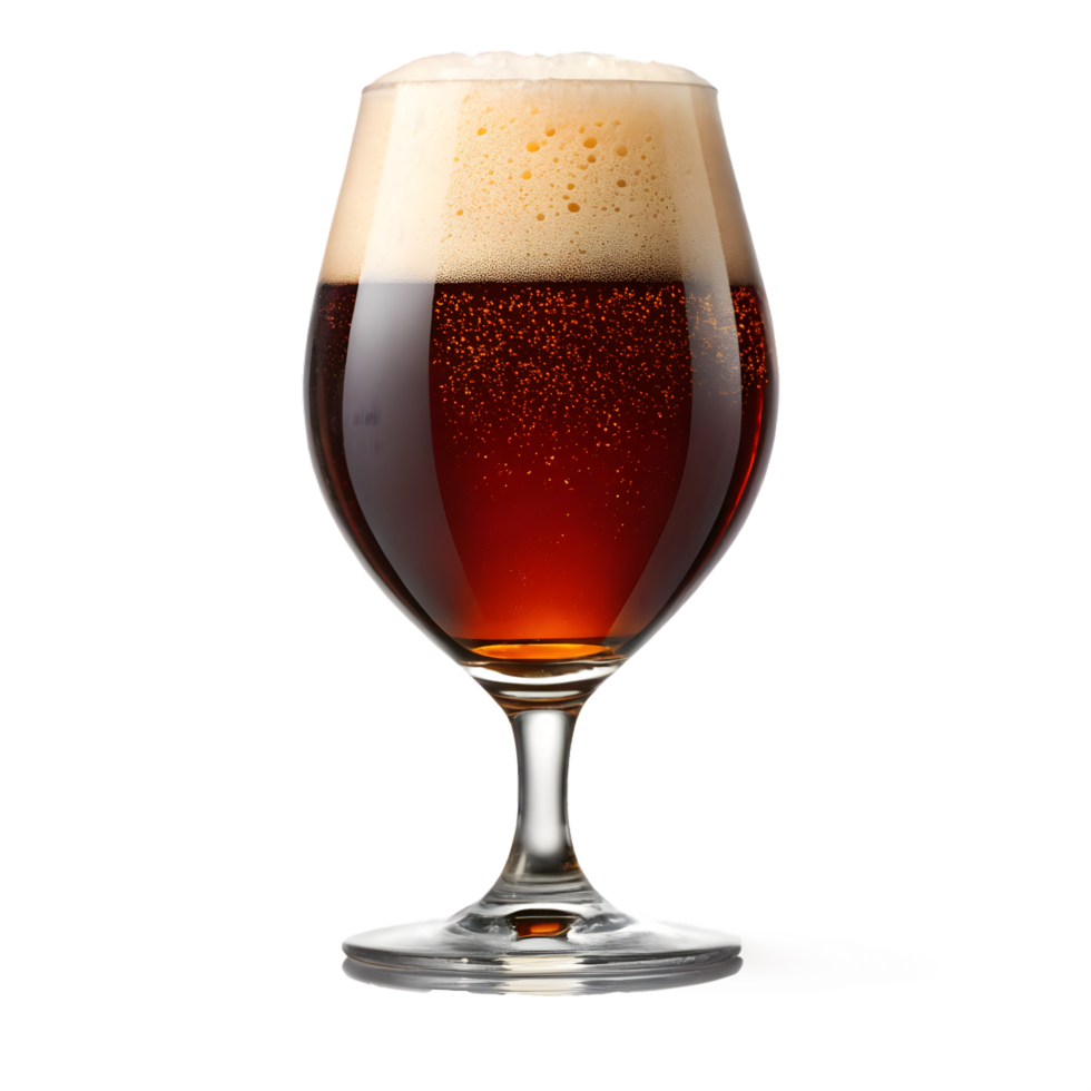 Dark ale with creamy foam in a beer glass against a transparent background png