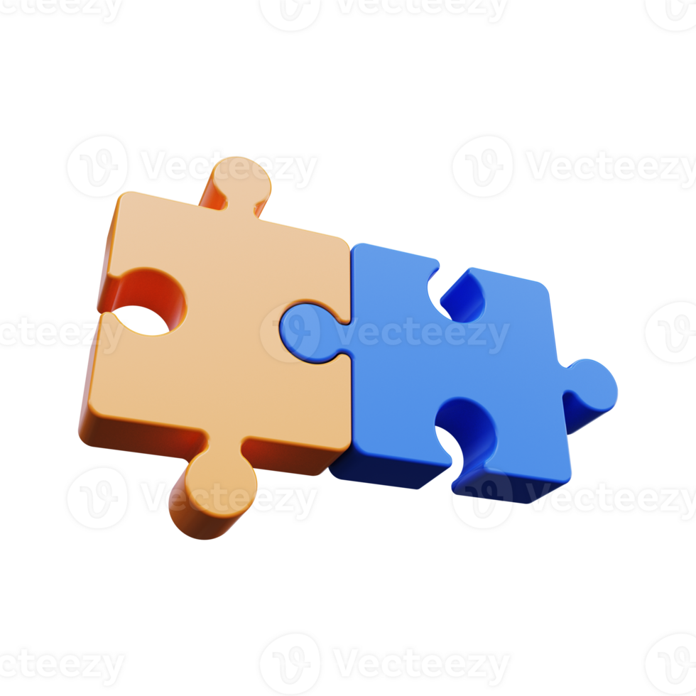 3D puzzle pieces in yellow and blue. Symbol of collaboration or teamwork. png
