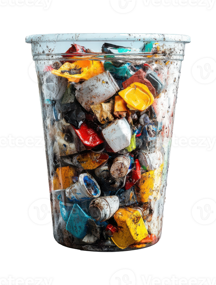 Filled used paint cups in clear plastic container on a transparent image png