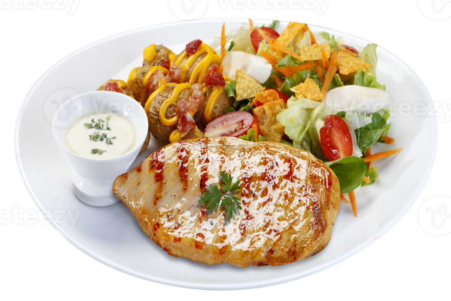 Salad, lettuce with grilled chicken png