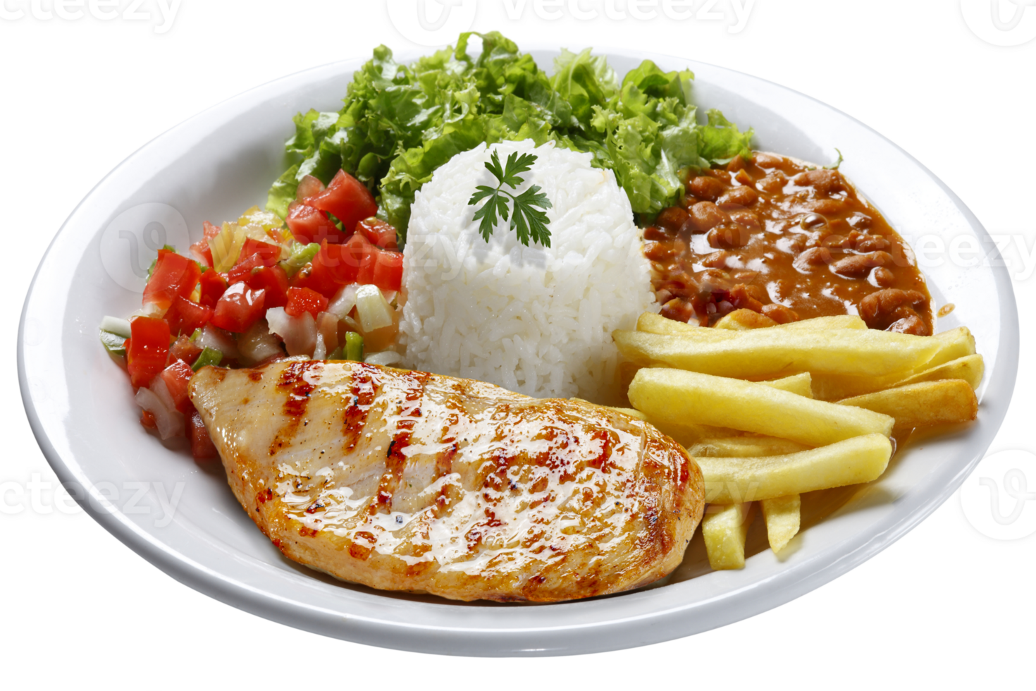 Rice beans grilled chicken steak salad, vegetables png