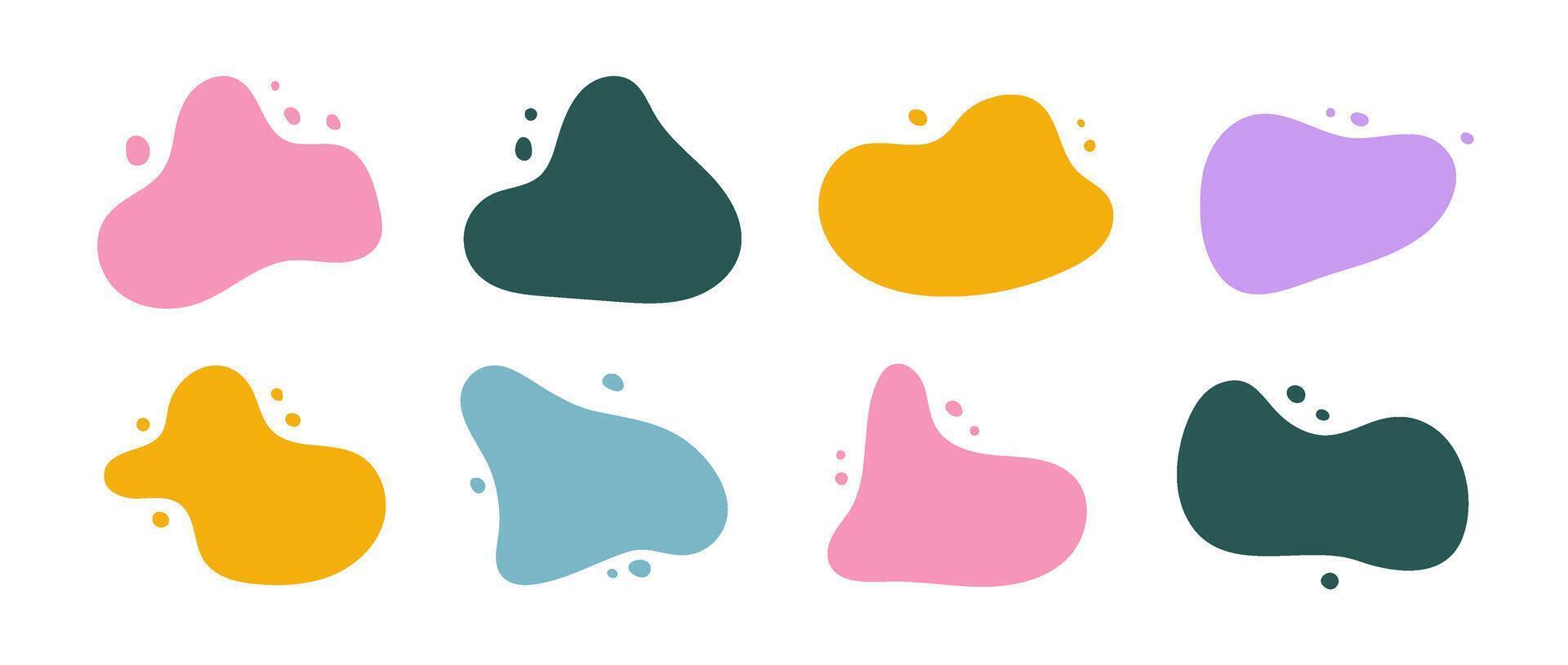Abstract organic shapes collection. Irregular liquid forms set. Bright amoeba blobs, blotches, drops or stains bundle. Different design elements for label, sticker, banner, tag, collage vector