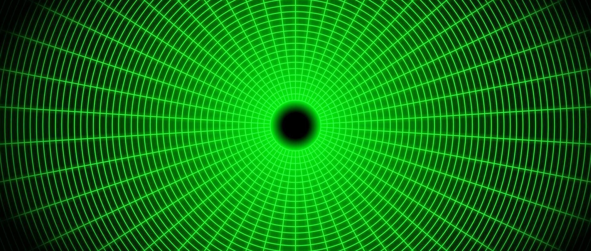 Blue glowing wireframe tunnel. Neon wormhole in dark space with stars. Grid tunnel in perspective. Funnel or portal illusion. Circular mesh structure tube. Optical illusion vector