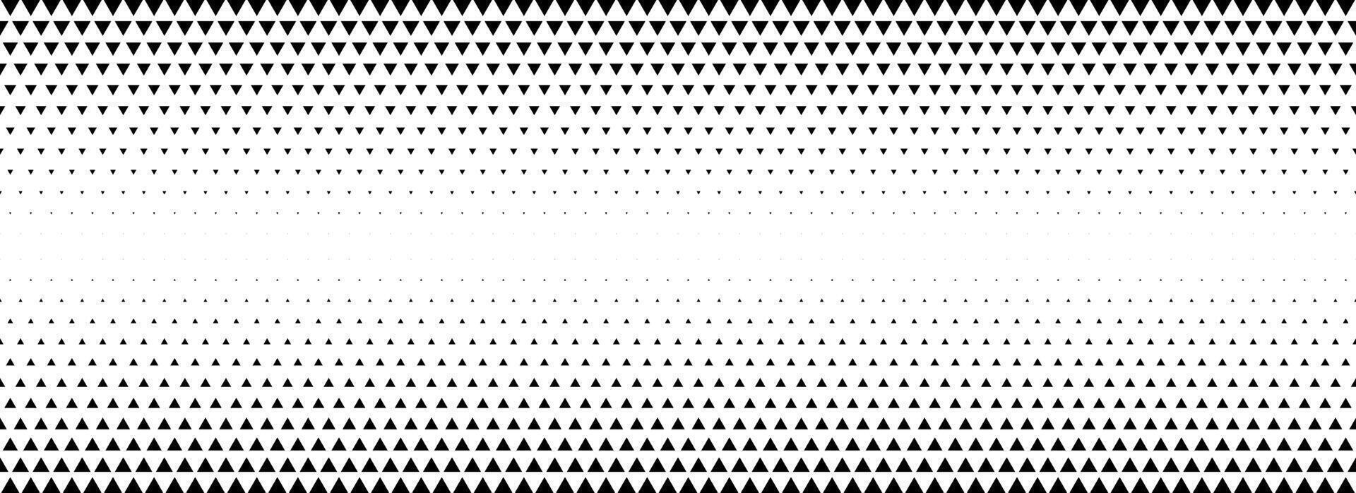 Fading triangle halftone texture gradient. Black and white abstract geometric background. Tech mosaic triangular halfton gradation pattern. Vanishing arrow wallpaper for banner, booklet, poster vector