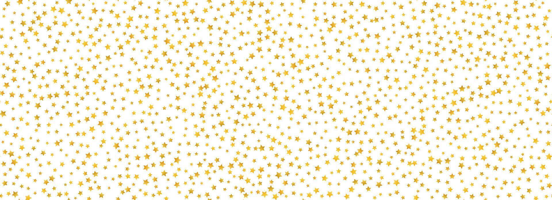 Golden star confetti seamless pattern. Gold glitter sparkle repeated background. Yellow shining flake repeating wallpaper. Christmas, New Year, wedding or birthday party celebration backdrop vector