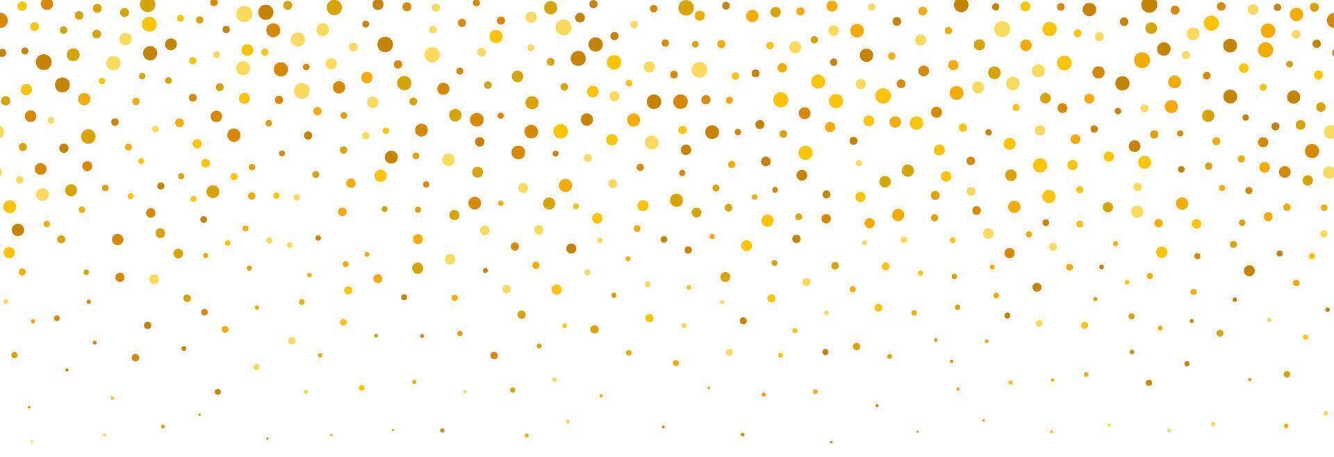 Gold falling confetti background. Repeated golden dotted glitter pattern. Yellow, orange and golden dots wallpaper. Celebration Christmas, New Year or birthday party repeating backdrop. vector