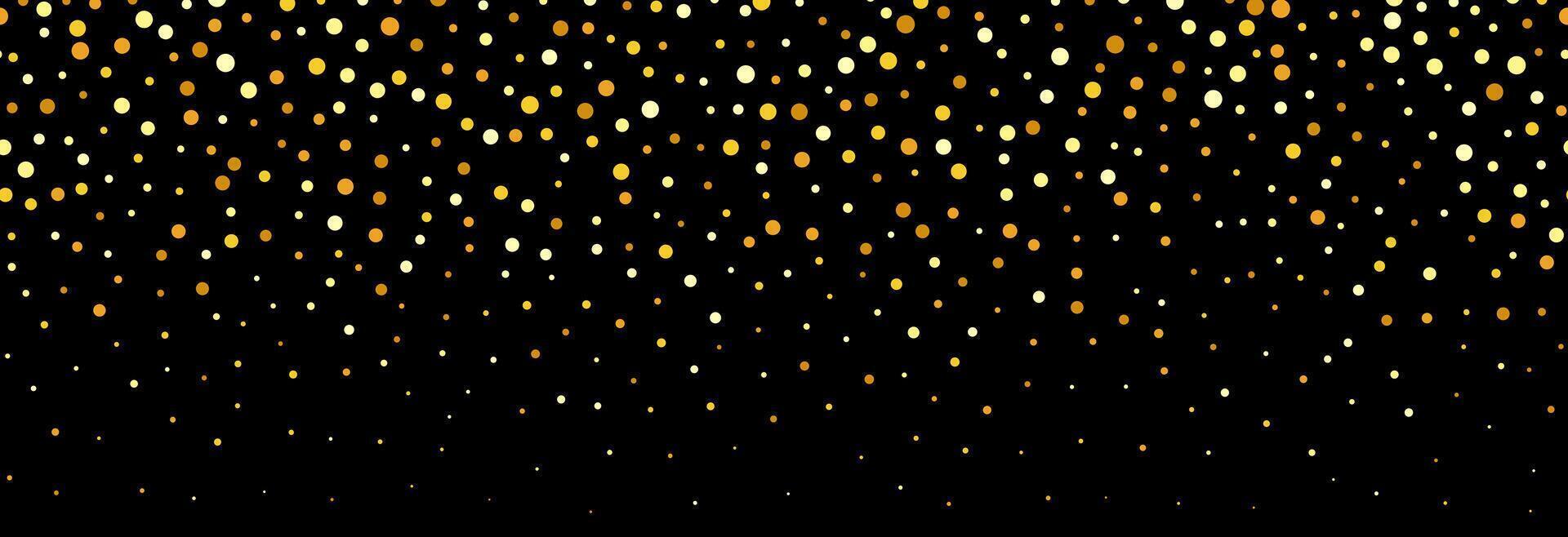 Golden falling confetti pattern on black background. Repeating gold glitter pattern. Yellow and orange dots wallpaper. Celebration Christmas, New Year or birthday party decoration. vector