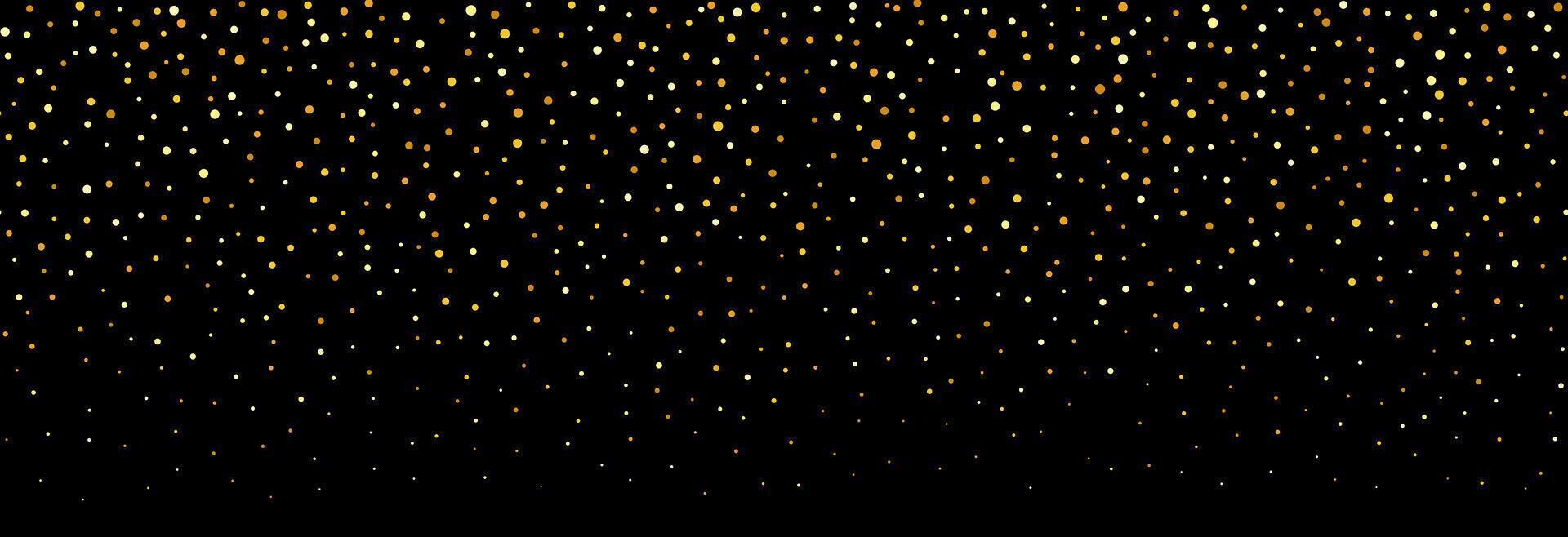 Golden falling confetti pattern on black background. Repeating gold glitter pattern. Yellow and golden dots wallpaper. Celebration Christmas, New Year or birthday party decoration. vector