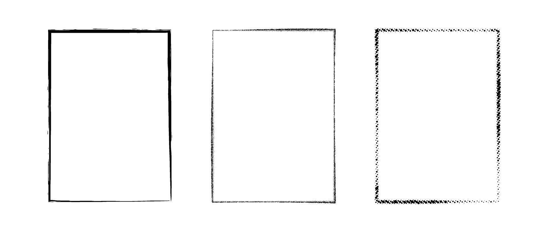 Grunge rectangle frame set. Dotted, stippled and paint brush black border collection. Chalk or halftone rectangular design elements for banner, poster, flyer, brochure, cover. vector