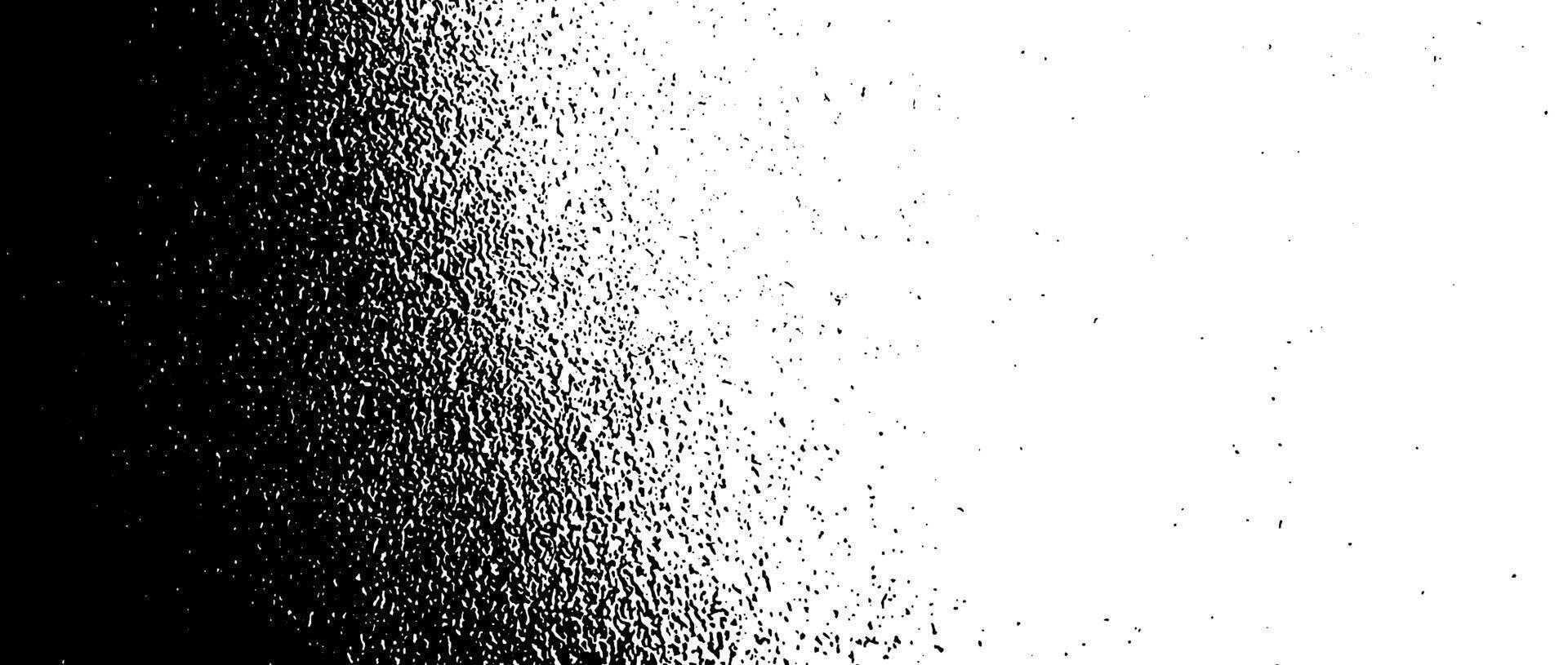 Black gritty grunge gradient texture. Grain overlay background. Distressed noise surface with dust, sand, particles, specks, speckles. Rough dirty granule backdrop of concrete, cement, gravel vector