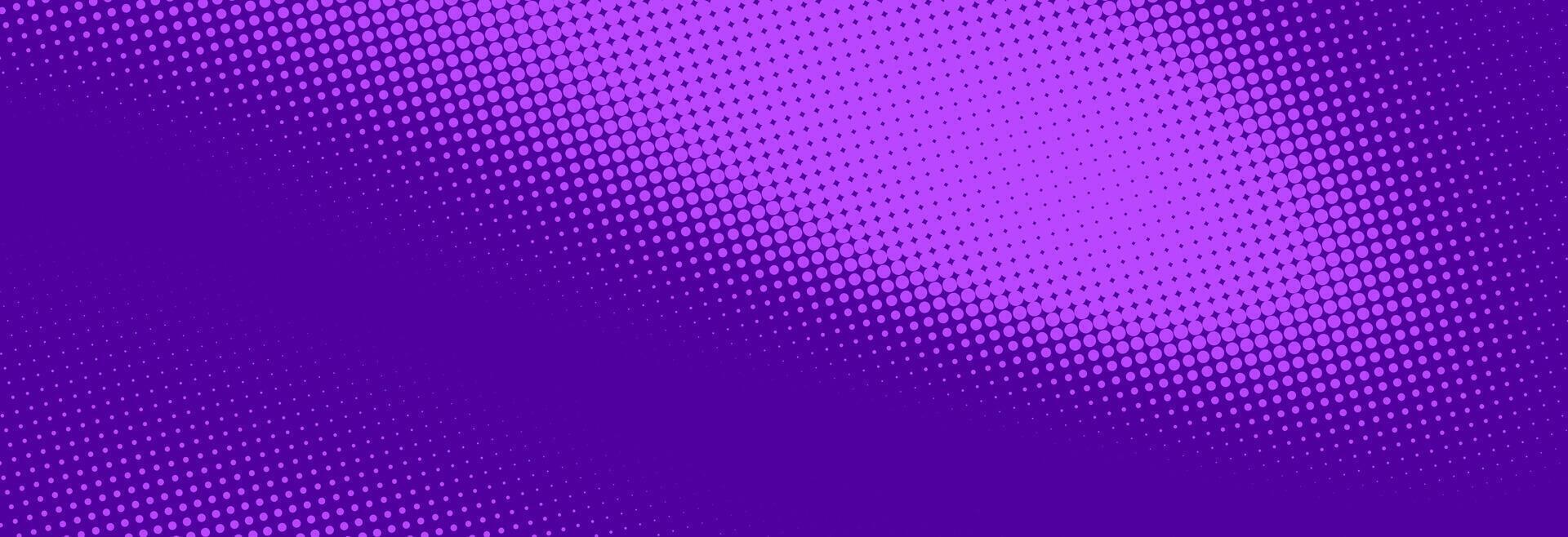 Purple halftone pattern. Retro comic gradient background. Violet pixelated dotted texture overlay. Cartoon pop art faded gradient pattern. Backdrop for poster, banner, booklet, cover vector
