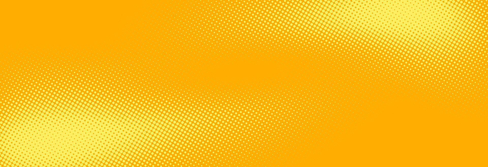 Yellow halftone pattern. Retro comic gradient background. Bright orange pixelated dotted texture overlay. Cartoon pop art faded gradient pattern. Backdrop for poster, banner, advertisement vector