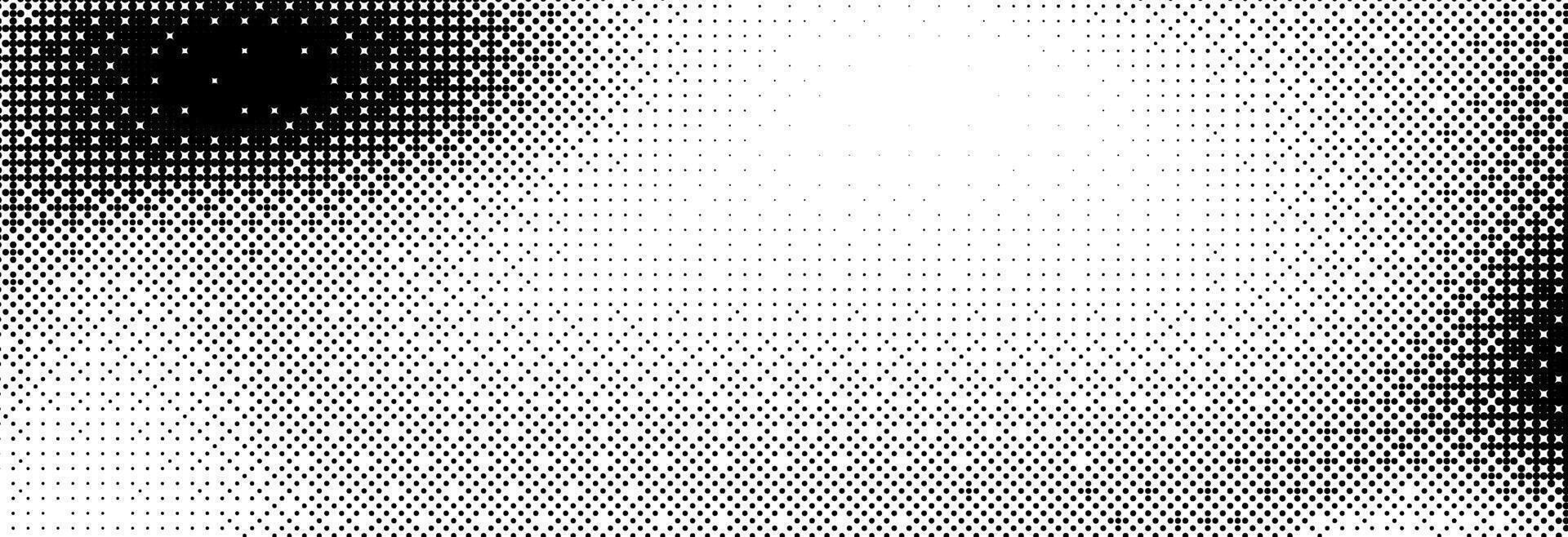 Pixelated bitmap grunge gradient texture. Black and white dither pattern wallpaper. Abstract glitchy pattern. 8 bit game background. Wide raster backdrop. Retro pixel art Illustration. vector