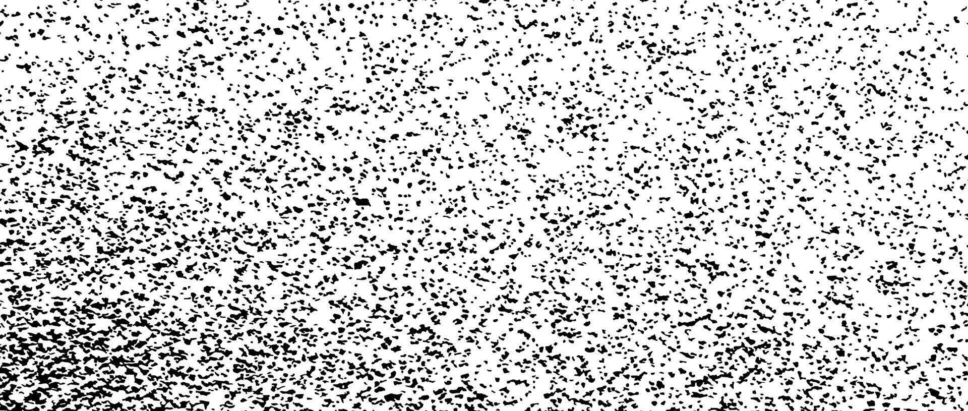 Black gritty gradient texture. Grunge grain overlay background. Distressed noise surface with dust, particles, specks, speckles. Rough dirty granule backdrop of concrete, cement, gravel, sand. vector