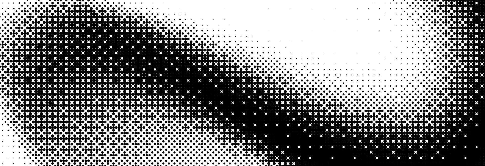 Bitmap grunge gradient texture background. Black and white pixelated dither wave pattern. Abstract glitchy 8 bit game wallpaper. Retro wide rasterized backdrop. Pixel art illustration. vector