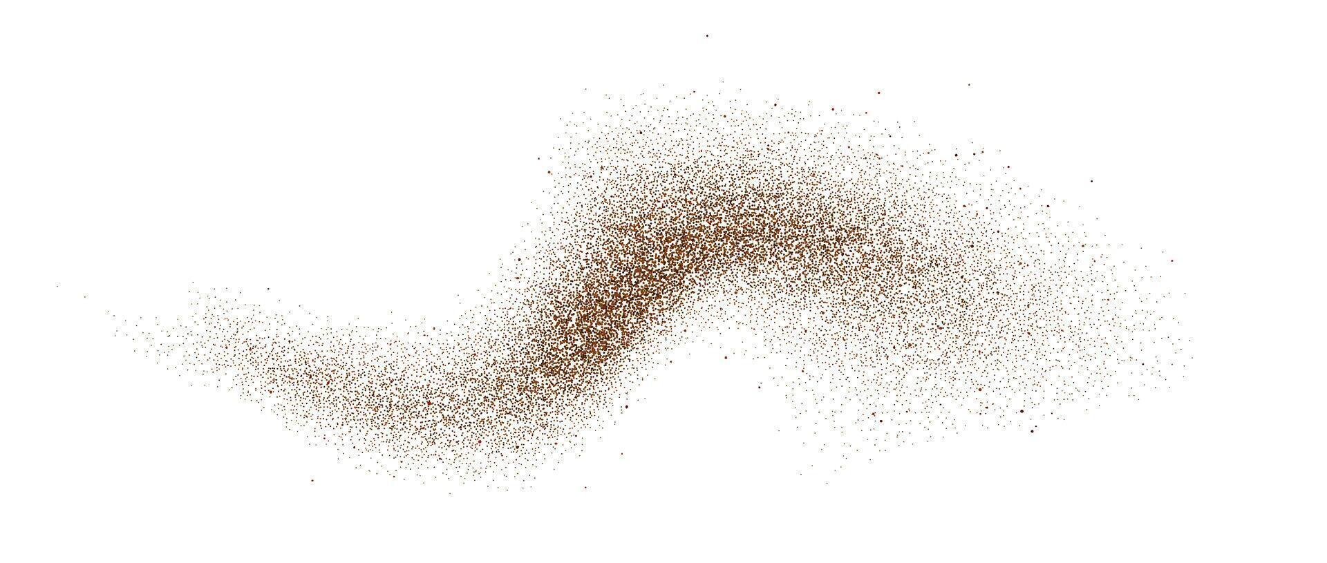 Coffee, cocoa or chocolate powder particles and speckles. Brown dust or sand wavy element. Ground beans, grains and granules wave flowing shape. Sprayed specks overlay texture vector