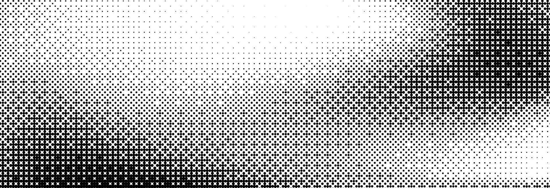 Bitmap pixelated grunge gradient texture. Black and white dither pattern wallpaper. Abstract glitchy pattern. 8 bit game background. Wide raster backdrop. Retro pixel art Illustration vector