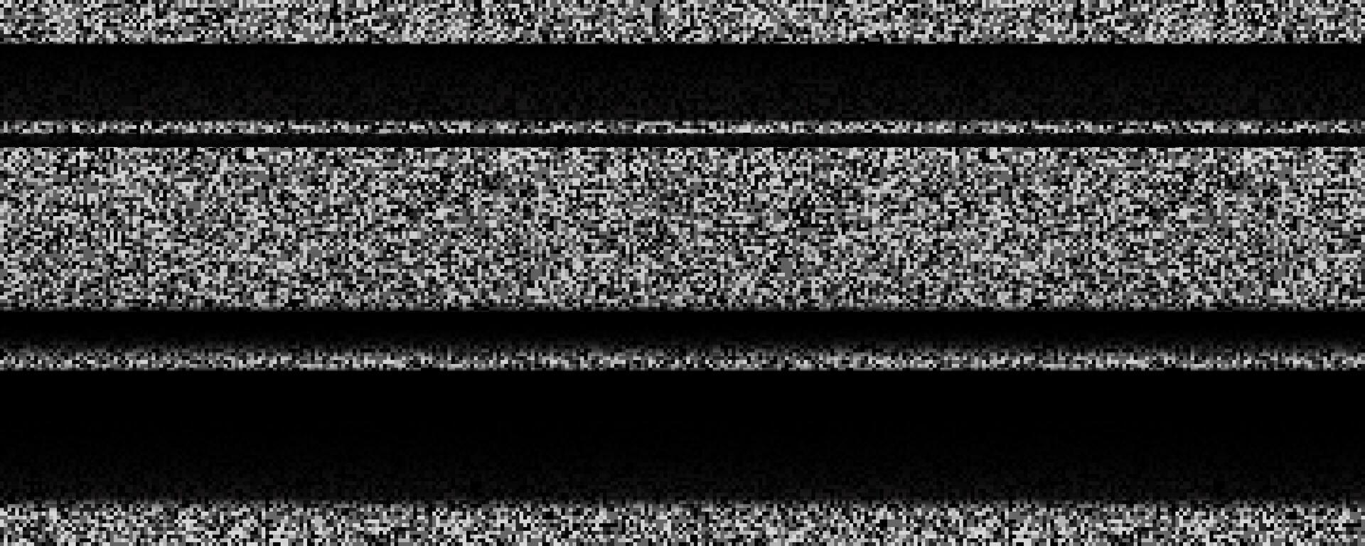 TV static noise texture. VHS signal with black stripes, interferences or glitches. Glitched white noise background. Pixelated television screen backdrop grain for poster, banner. vector