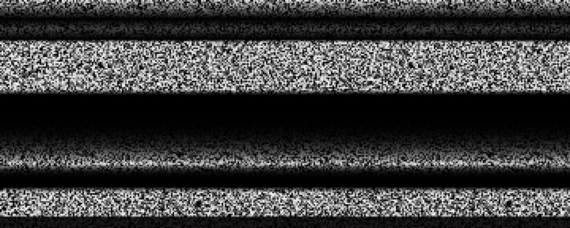 TV static noise background. Glitched pixelated screen texture. VHS with black stripes, interferences and glitches. White noise signal grain for poster, banner. Television screen. vector