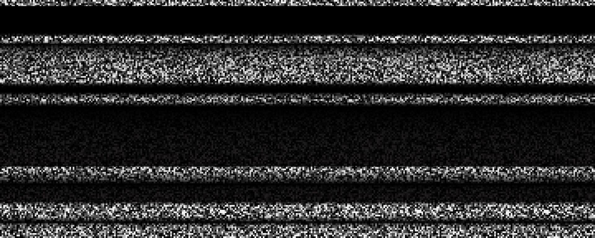 TV static noise texture. Glitched white noise background. VHS signal with black stripes, interferences or glitches. Pixelated television screen backdrop grain for poster, banner. vector