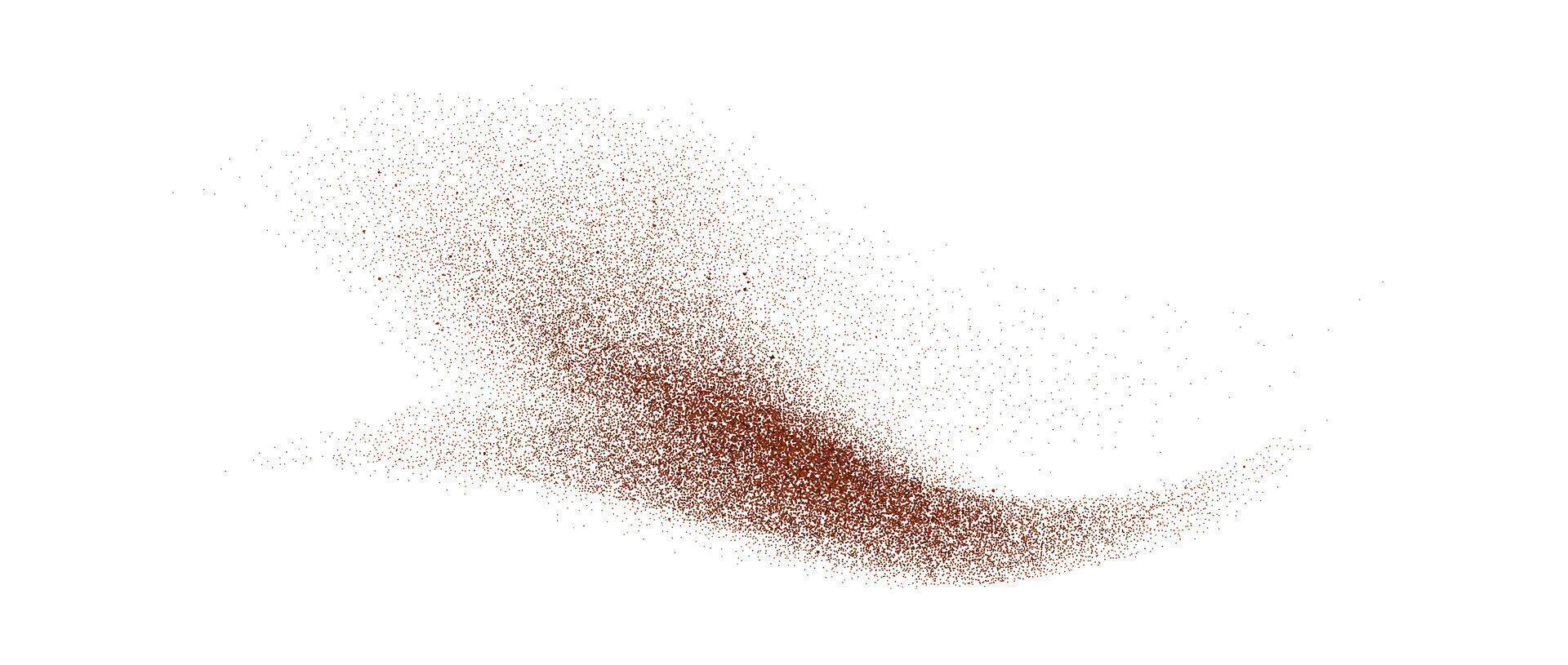 Coffee, cocoa or chocolate powder particles and speckles. Brown dust or sand wavy element. Ground beans, grains and granules wave flowing shape. Sprayed specks overlay illustration vector