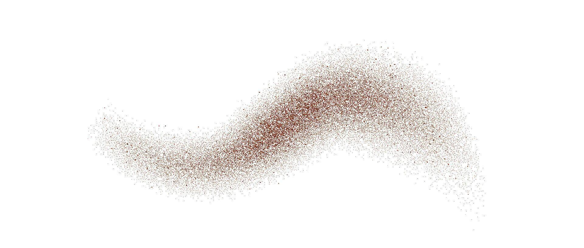 Coffee, cocoa or chocolate powder particles and specks. Brown dust or sand wavy element. Ground beans, grains and granules wave flowing shape. Sprayed overlay illustration vector
