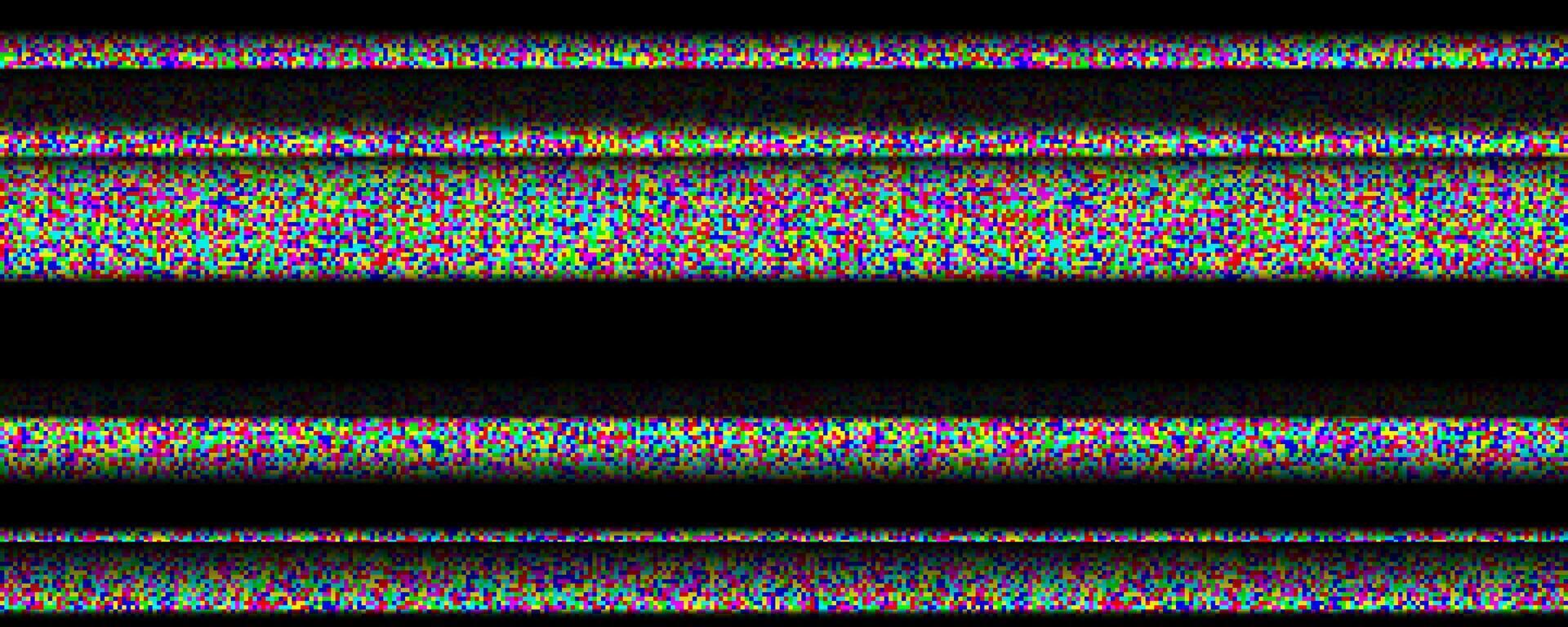 TV static noise background. Glitched white noise texture. VHS signal with black stripes, interferences or glitches. Pixelated screen grain for poster, banner. Television screen backdrop. vector