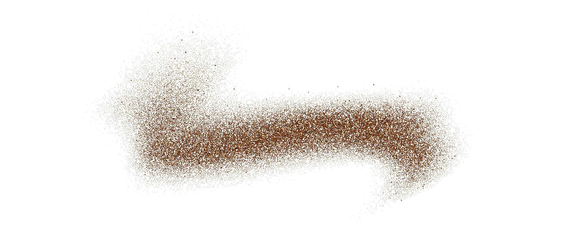 Coffee, cocoa or chocolate powder particles and speckles. Brown dust or sand wavy element. Ground beans, grains and granules wave flowing shape. Sprayed overlay illustration vector
