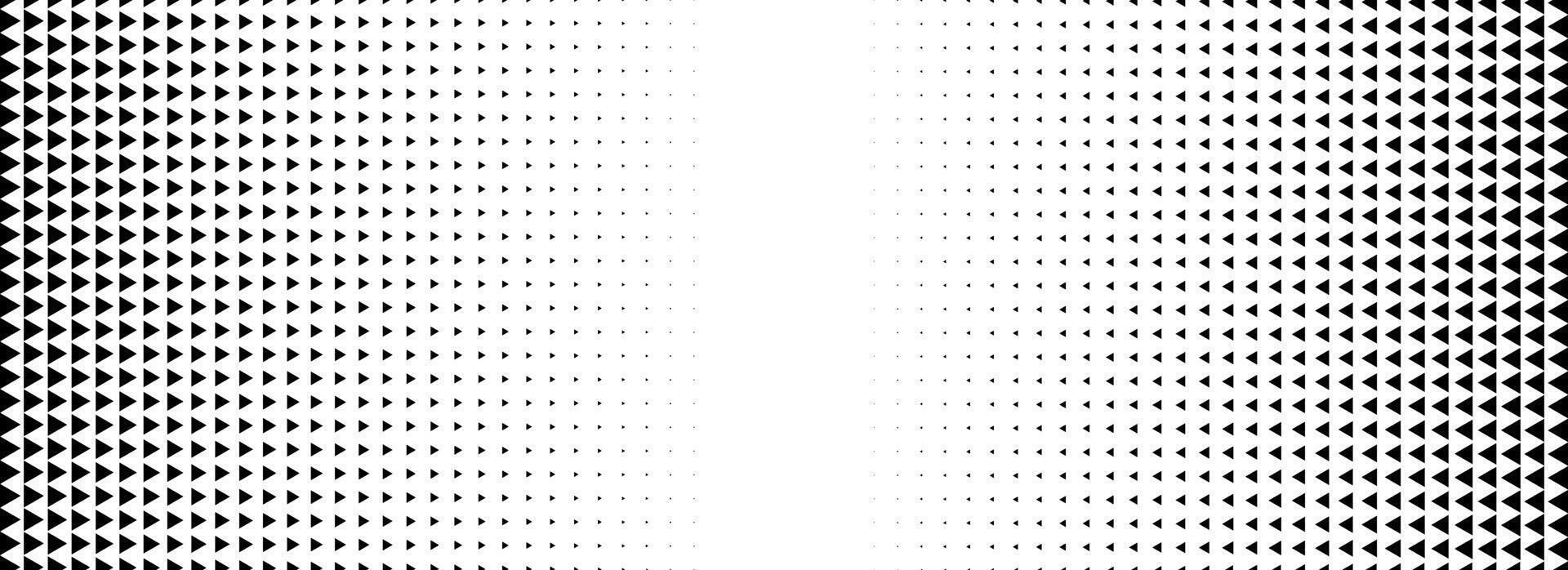 Fading triangle halftone texture gradient pattern. Black and white abstract geometric background. Tech mosaic triangular halfton gradation. Vanishing arrow wallpaper for banner, booklet, poster vector