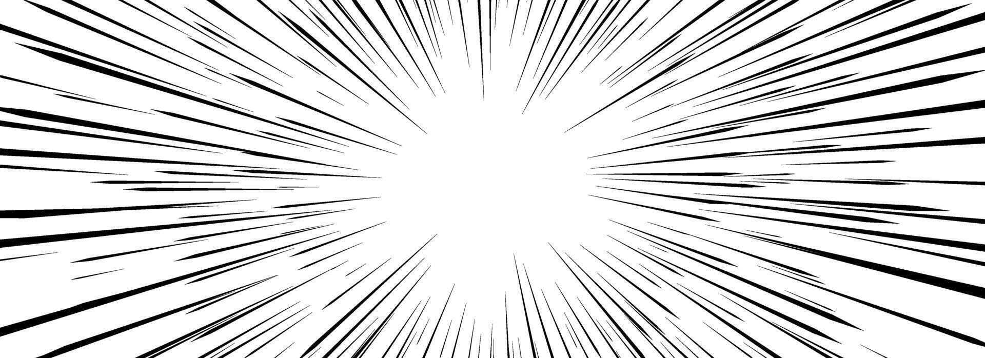 Comic speed line background. Cartoon book explosion effect. Black and white radial pattern. Pop art flash beams or rays. Manga or anime sunburst wallpaper. Comic superhero impact backdrop vector