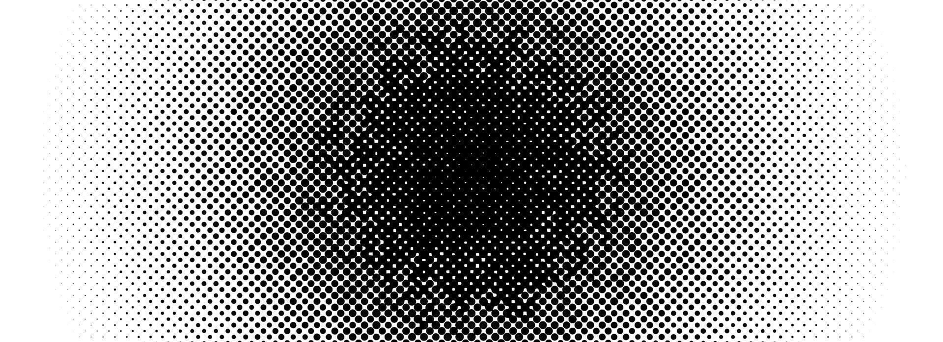 Grunge halftone radial gradient texture. Black pixelated distress circle backdrop. Weathered grit noisy background. Damaged glitched round print overlay. Fading gritty sandy wallpaper. vector