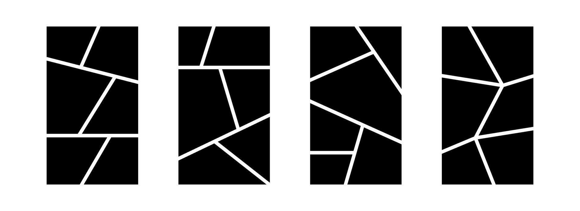 Image collage layout template set. Black mosaic mood board grid collection. 6 picture composition arrangement. Photo album or memory wall idea for banner, poster, mockup, flyer, brochure vector