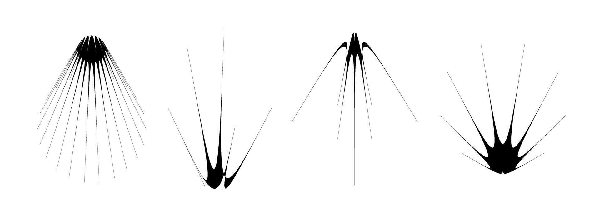Black thin spiky thorn element set. Abstract sharp shapes and angular sparks bundle. Spooky spokes objects for poster design, flyer, collage, banner, badge, logo, card, icon, label, sticker vector