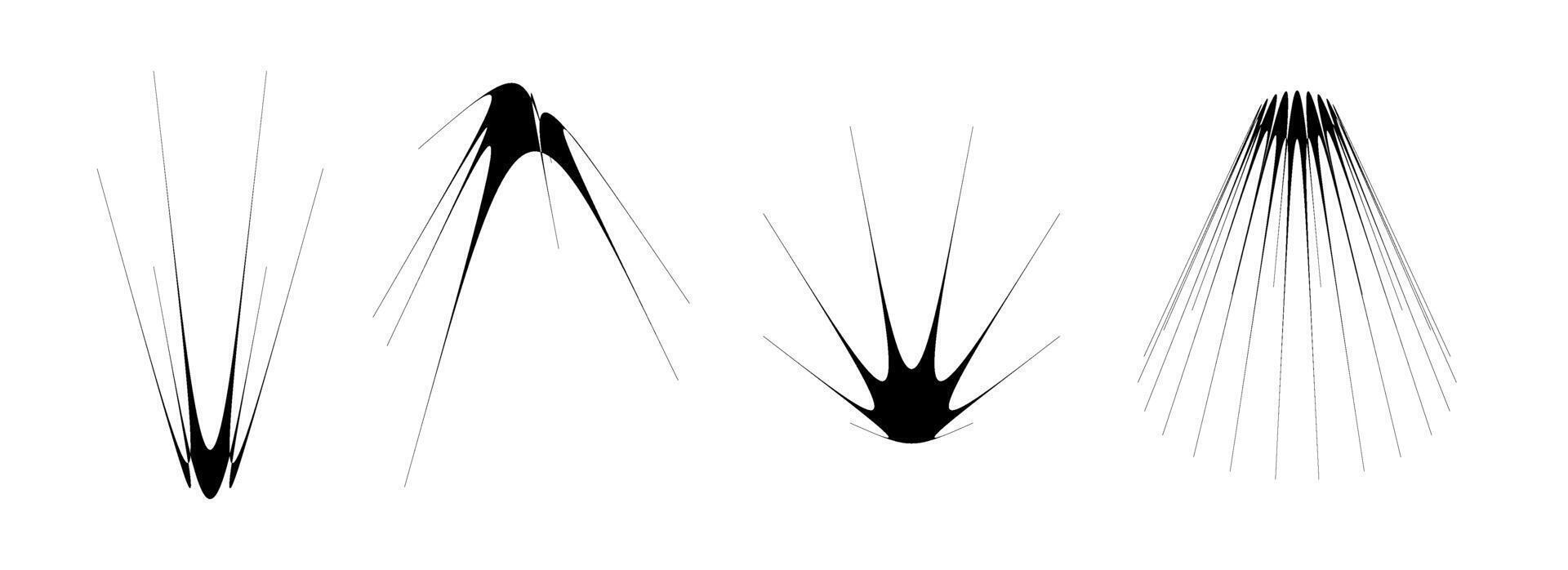 Black thin quirky thorn element set. Abstract sharp shapes and angular sparks bundle. Spooky spokes objects for poster design, flyer, collage, banner, badge, logo, card, icon, label, sticker vector