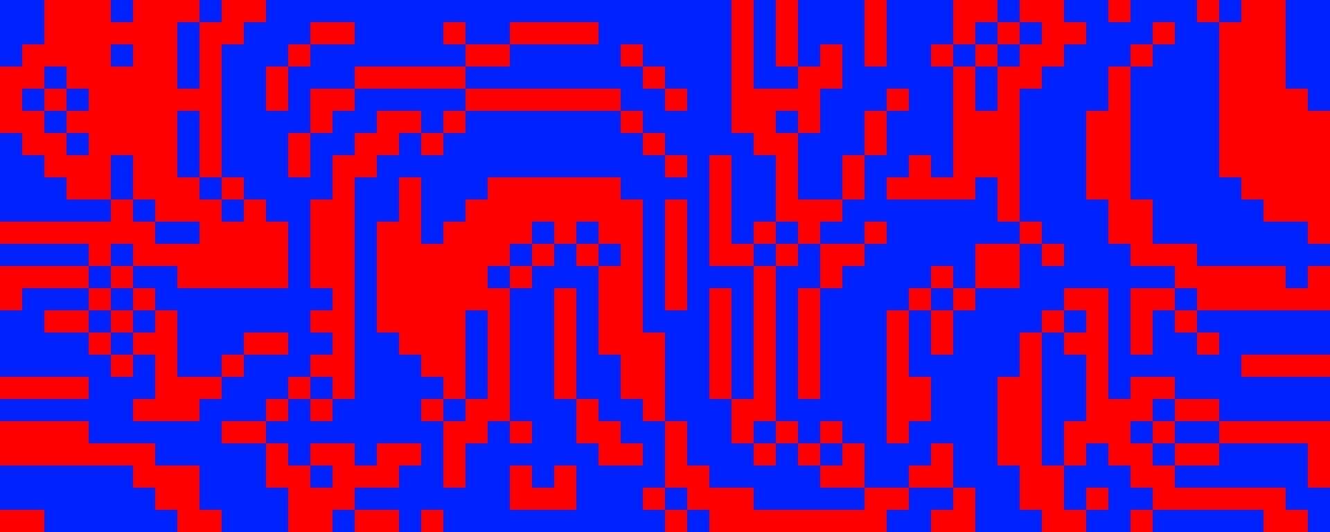 Pixelated curved wavy texture. Red and blue dithered bent lines background. Digitalized warped stripes for banner, poster, flyer, brochure, booklet. Rasterized squiggle overlay wallpaper vector